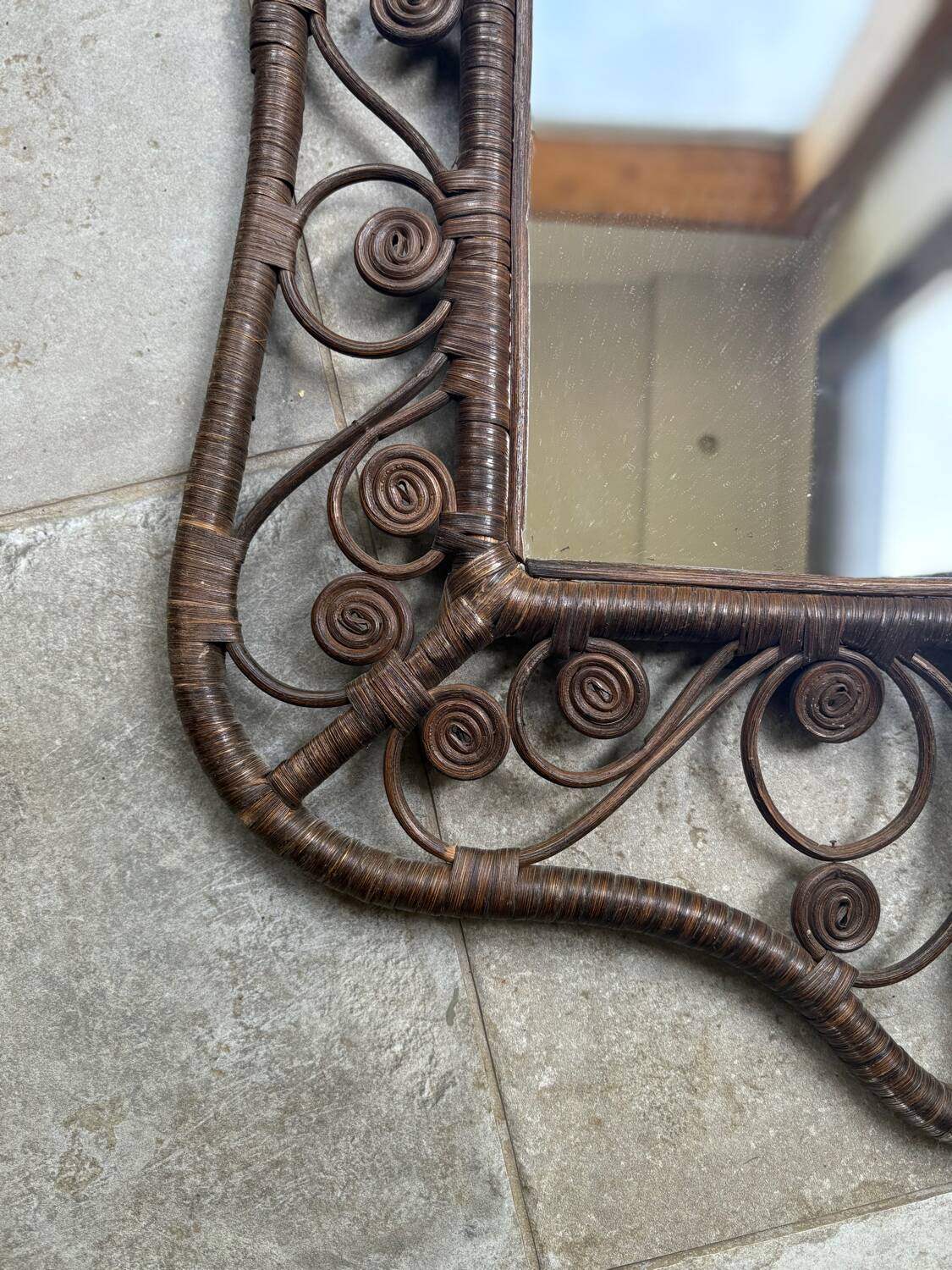 Rattan peacock mirror, 1970s