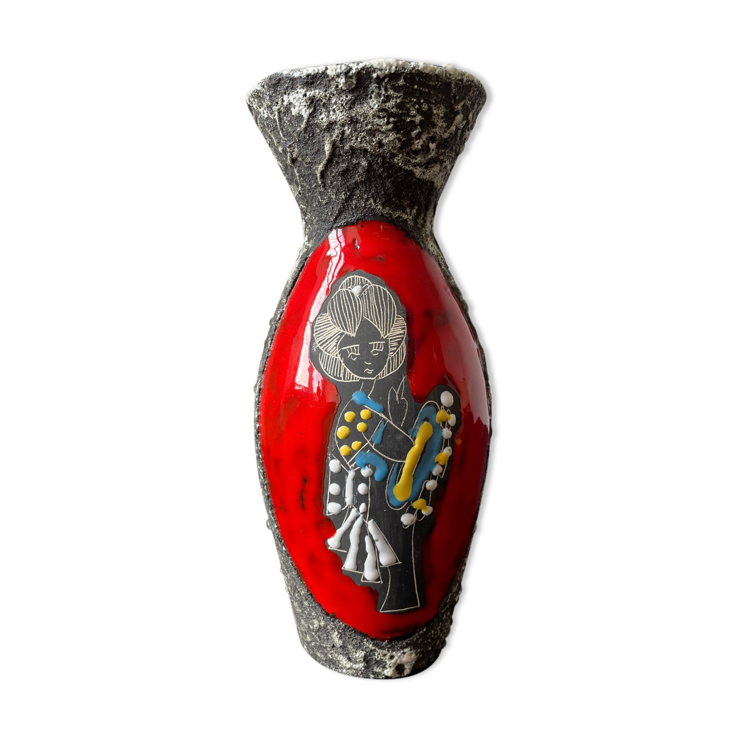 Fat lava vase San Marino Italy woman and floral pattern