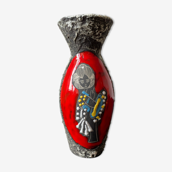 Fat lava vase San Marino Italy woman and floral pattern