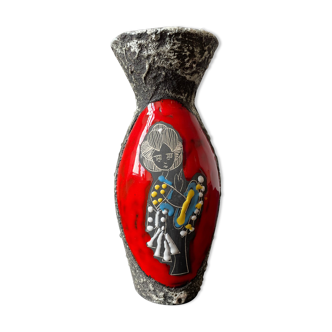 Fat lava vase San Marino Italy woman and floral pattern