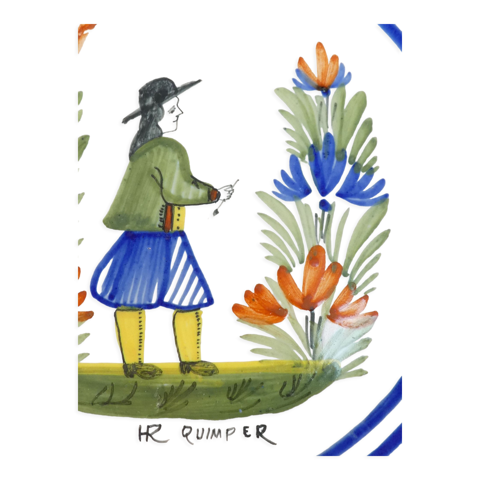 Plate in faience hr quimper breton décor