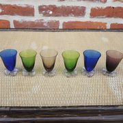 6 old coloured glass liqueur glasses