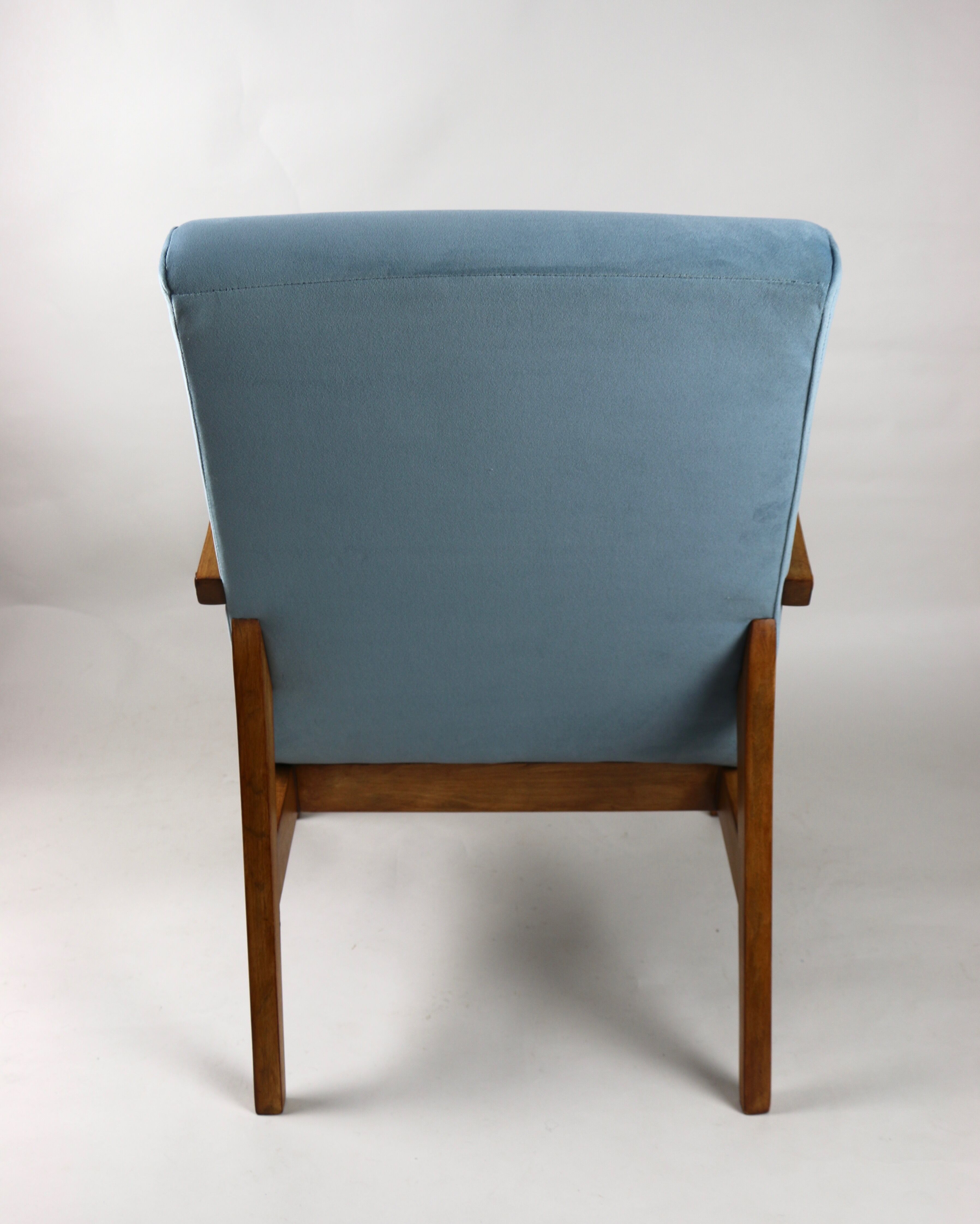 Vintage blue grey velvet lounge chair, 1970s