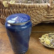Glazed blue stoneware bonbonnière