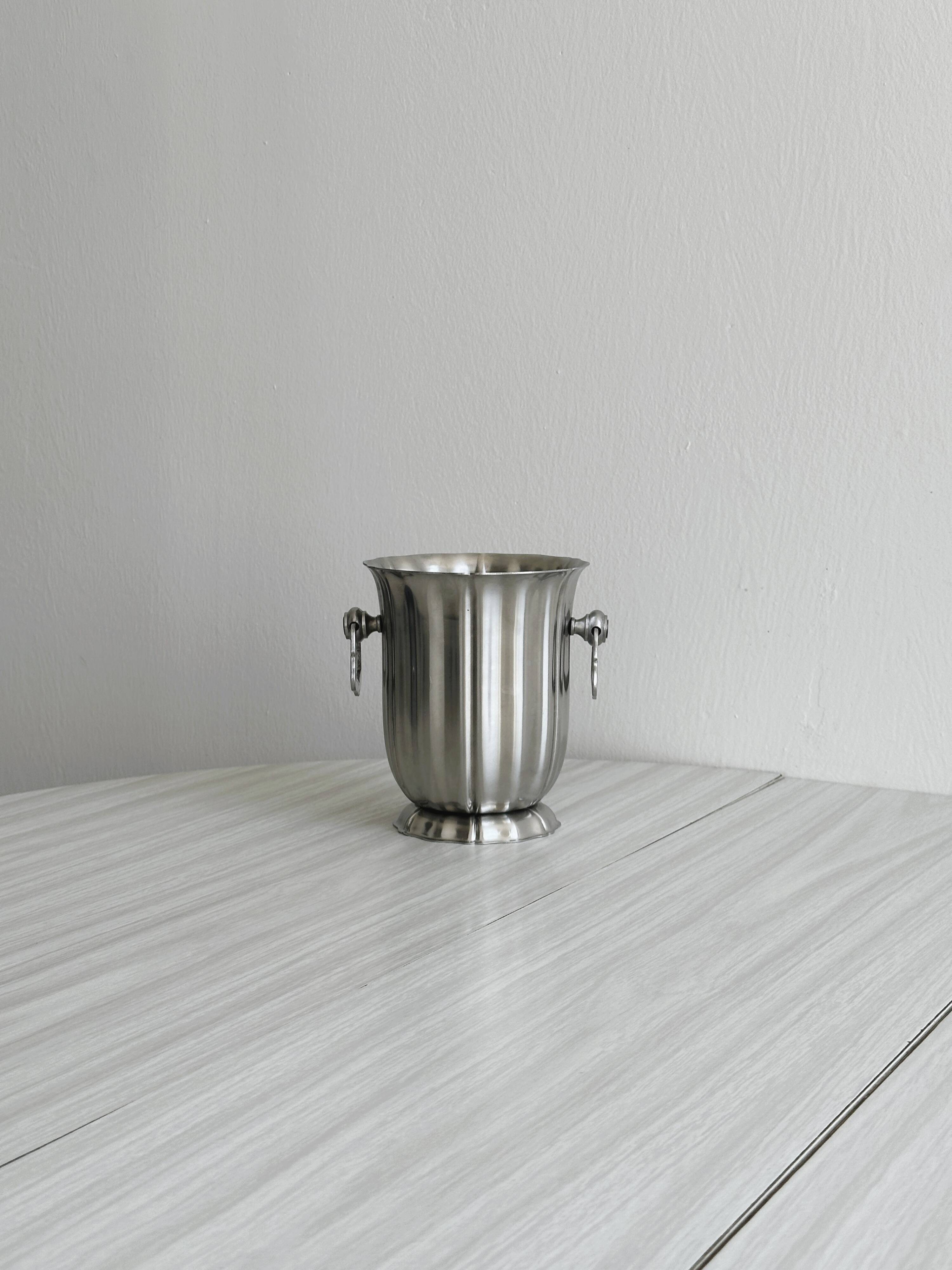 Small shiny stainless steel ice bucket