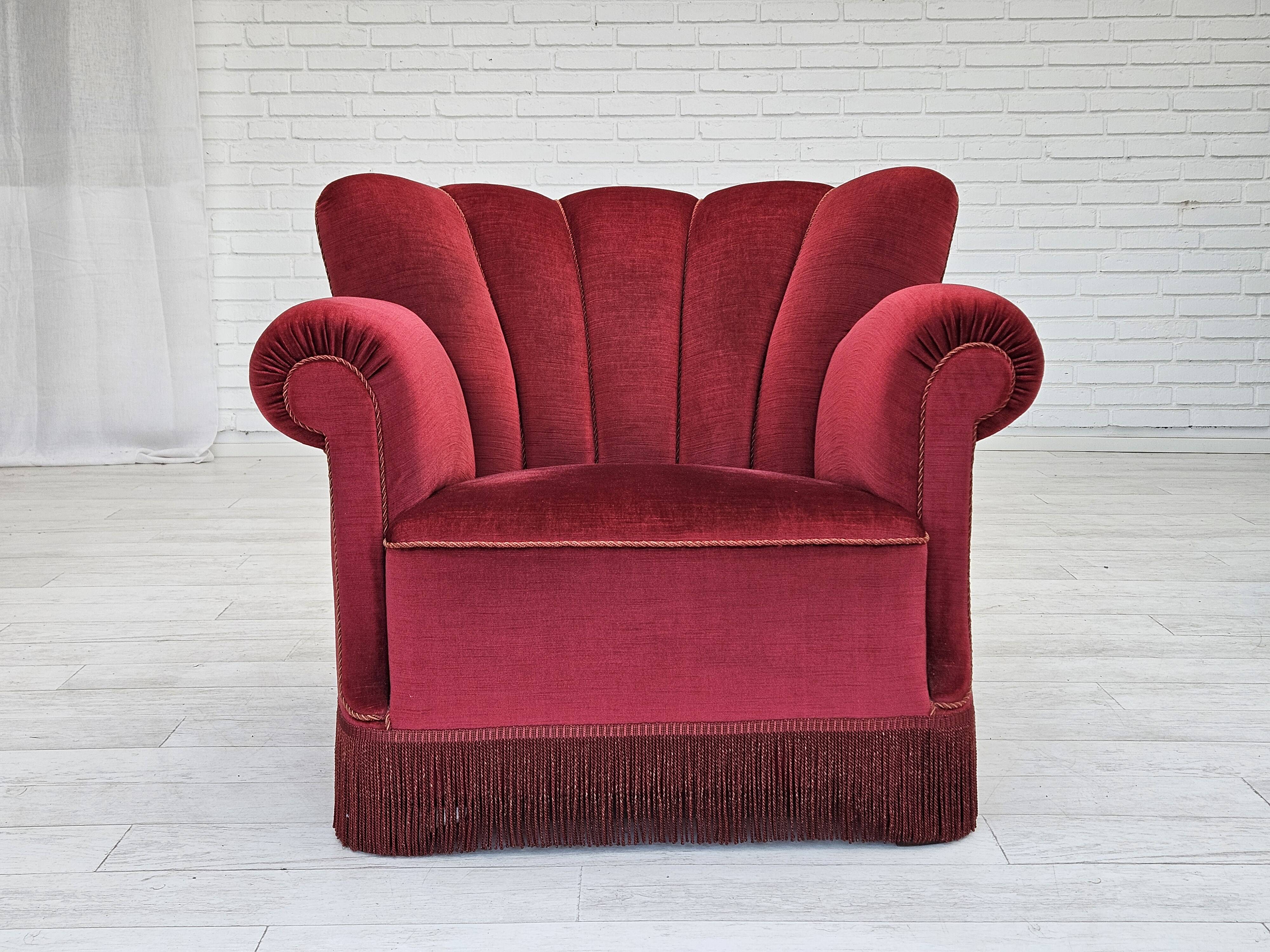 1960s, Danish relax armchair, original condition, red furniture velour.