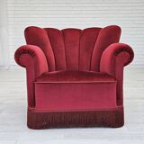 1960s, Danish relax armchair, original condition, red furniture velour.