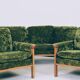 Vintage set sofa and armchairs deep olive velvet design by Knut Seater