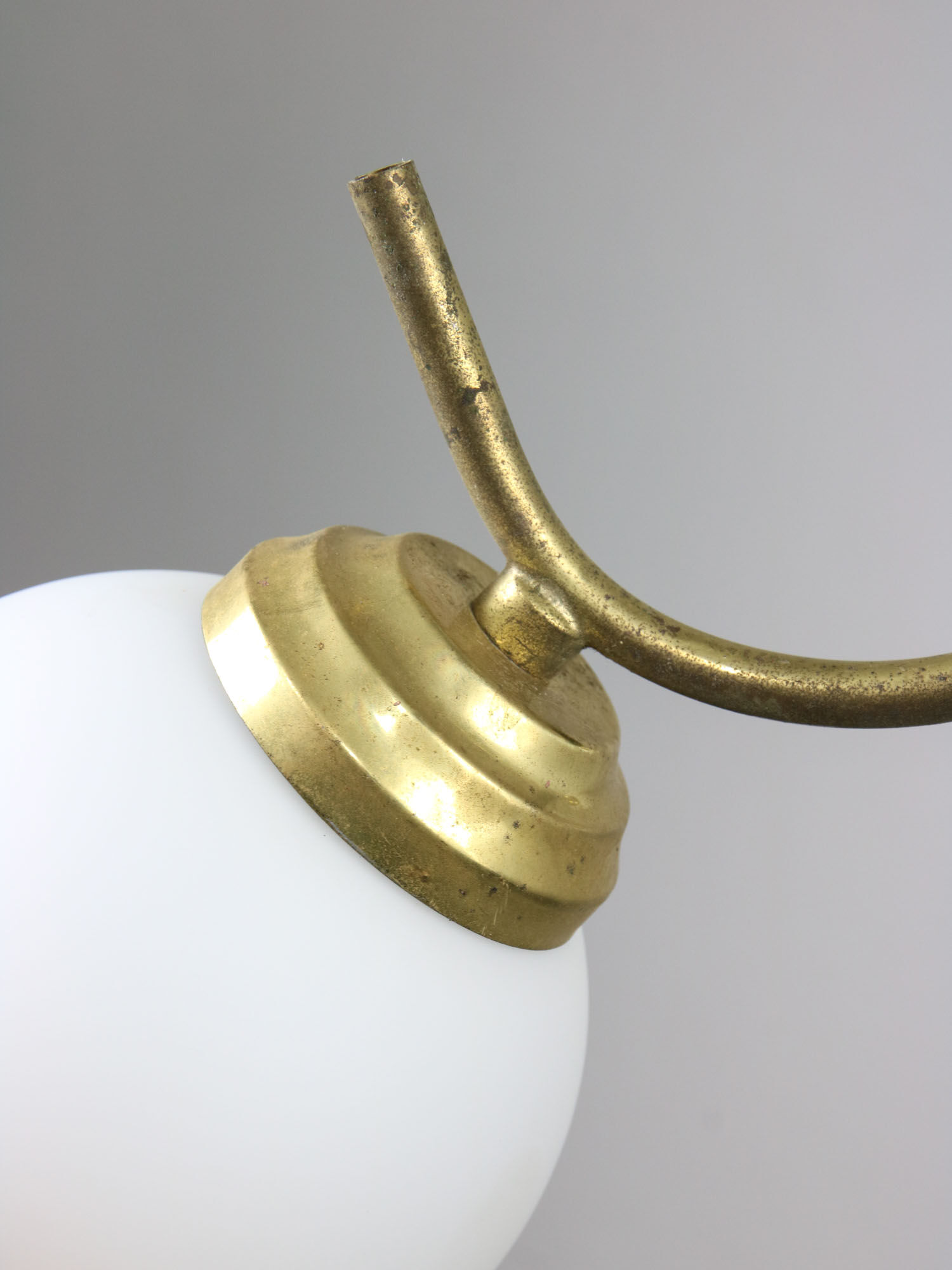 Italian Mid-century Brass and Opaline Glass Chandelier