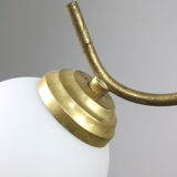 Italian Mid-century Brass and Opaline Glass Chandelier