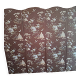 large antique headboard with 4 panels featuring Asian decor from the 1940s/50s