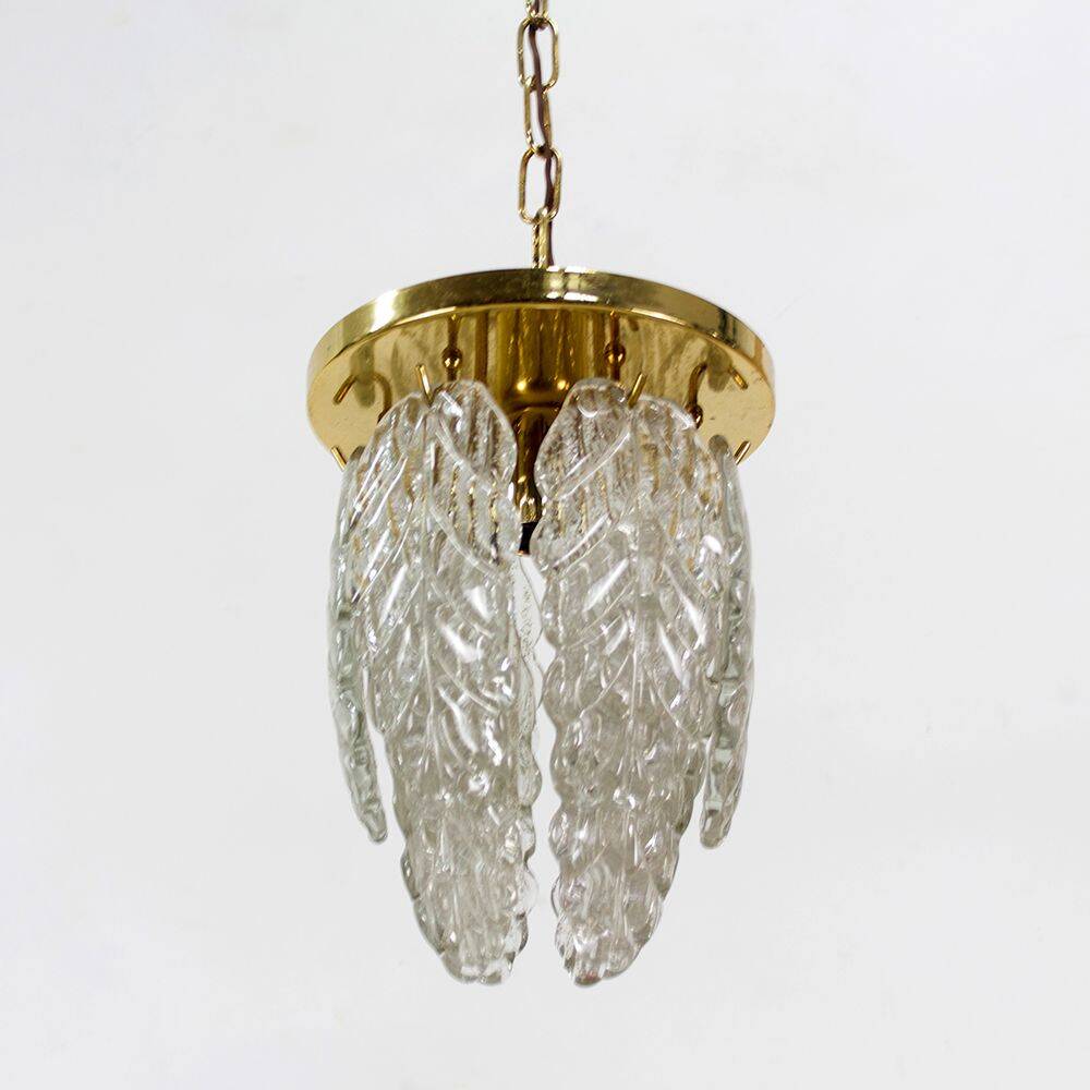 Italian Brass and Murano Glass Ceiling Lamp, 1970s