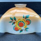 Vintage patterned painted glass pendant lampshade, Czechoslovakia