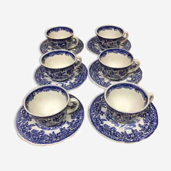 6 tasses et sous tasses luneville kg bleues