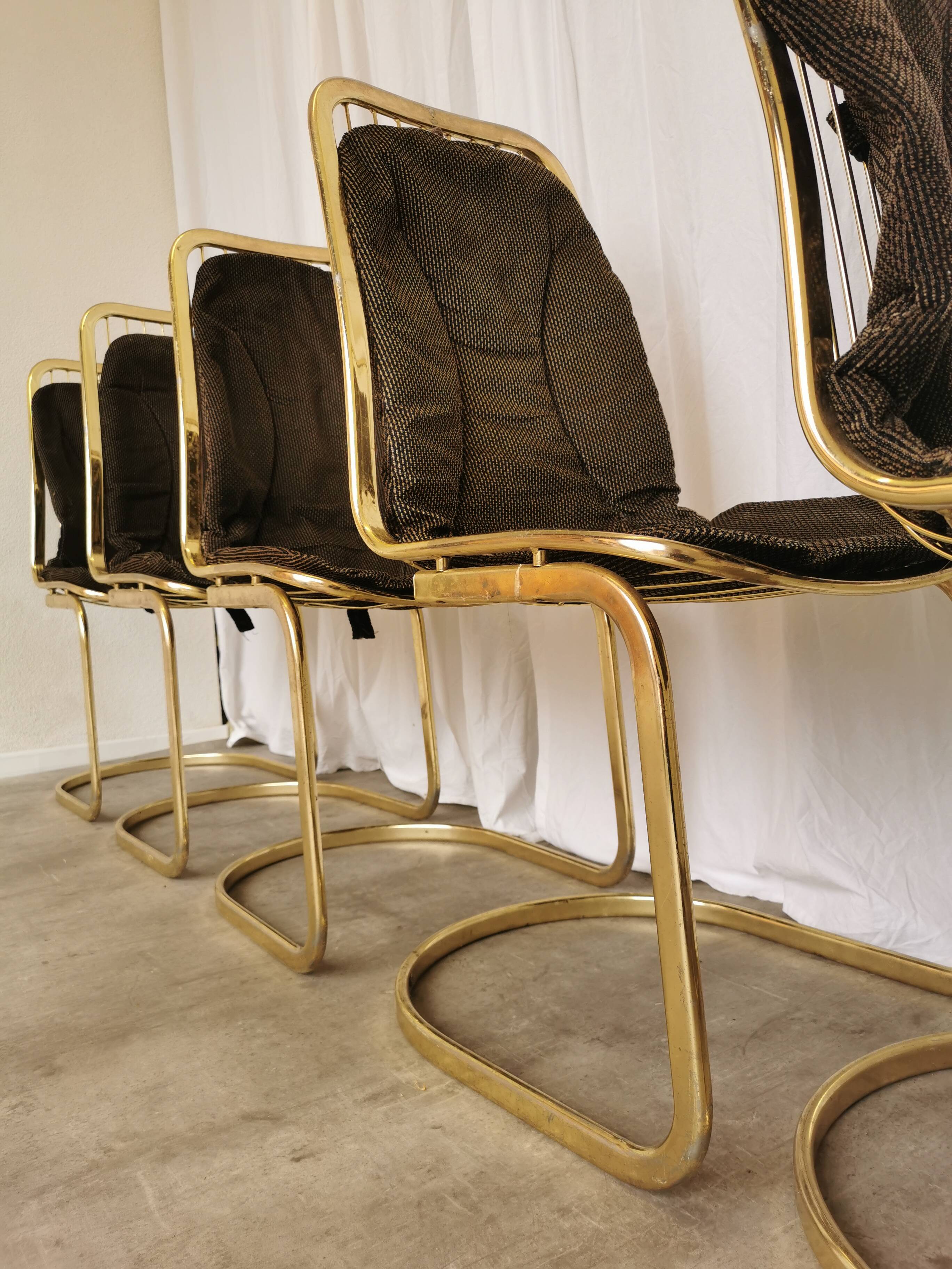 Set of 6 Vintage Gold Chrome Dining Chairs: Italian Mid-Century Design