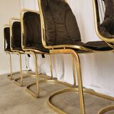 Set of 6 Vintage Gold Chrome Dining Chairs: Italian Mid-Century Design