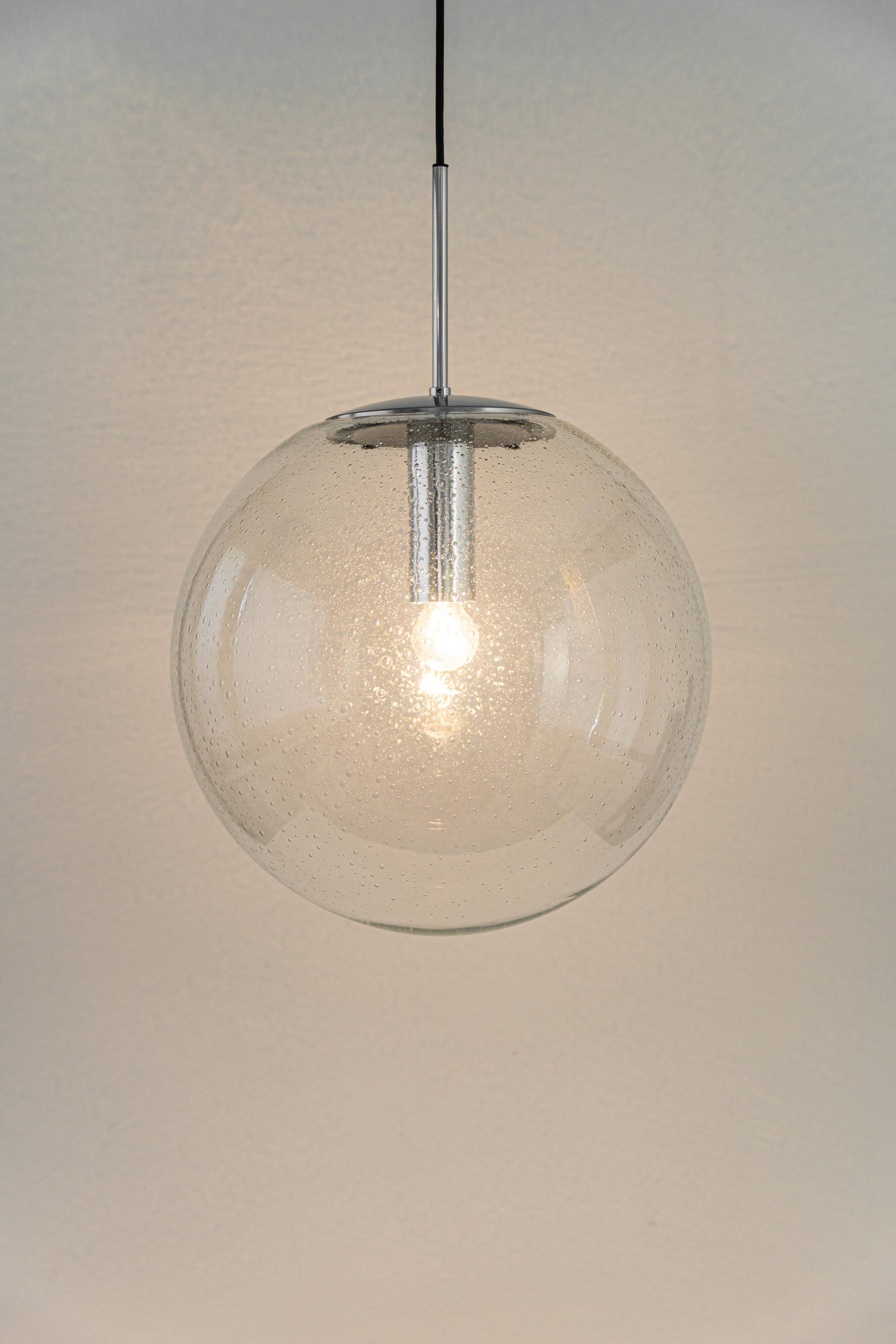 clear glass ball pendant chrome Limburg, Germany, 1970s