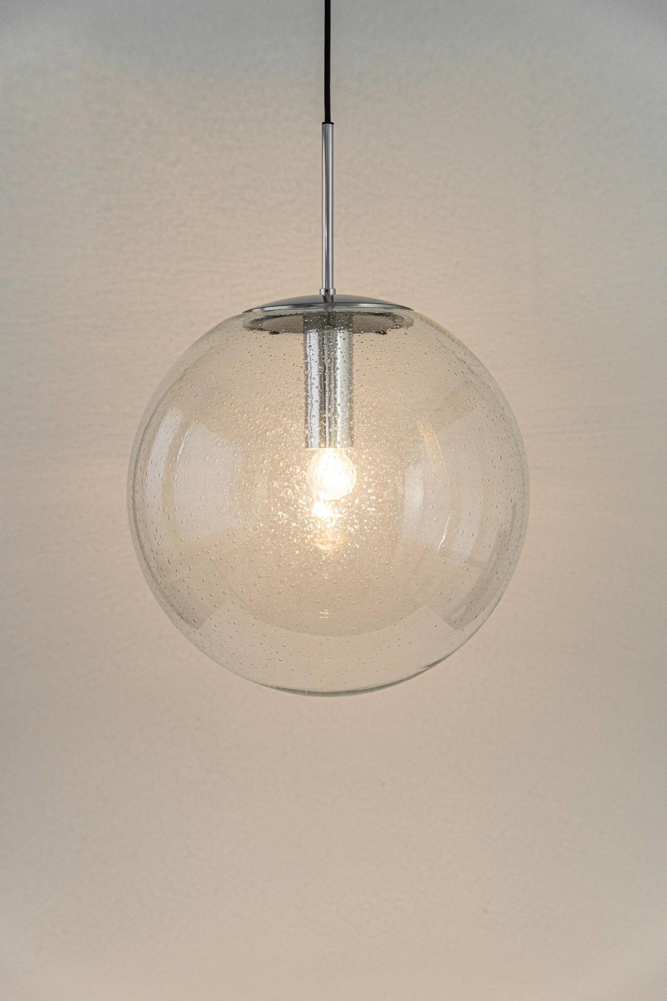 clear glass ball pendant chrome Limburg, Germany, 1970s