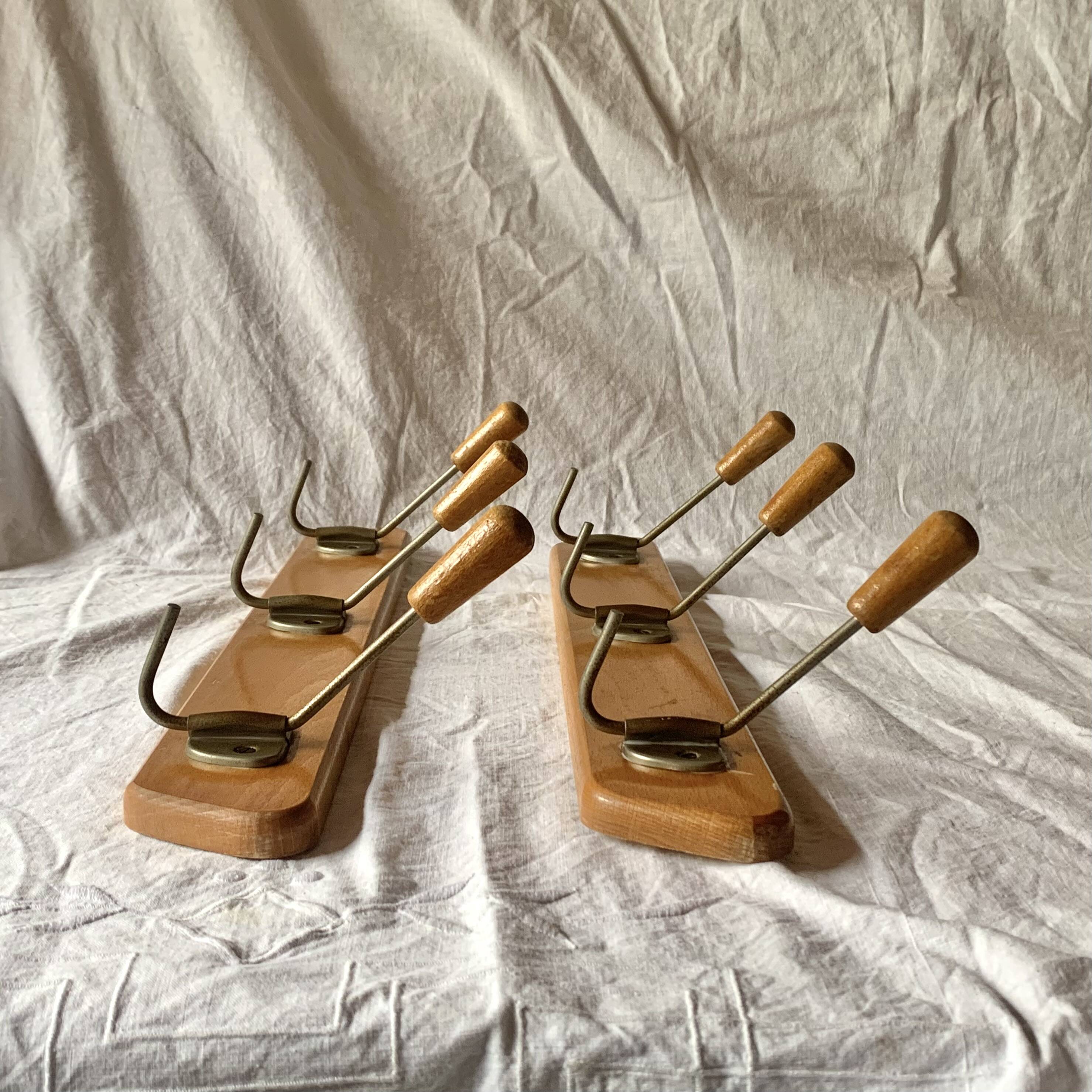 Pair of vintage wall coat racks - 3 hooks