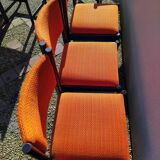 6 vintage wooden and orange fabric chairs