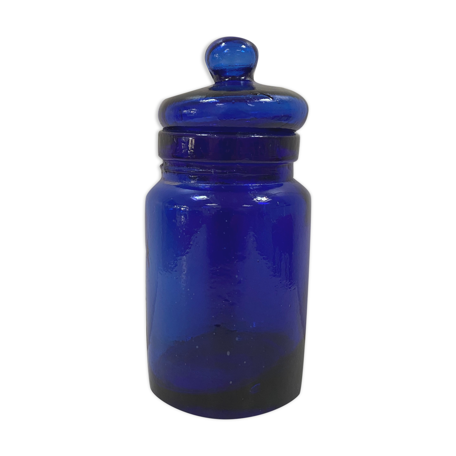 Bocal vintage en verre bleu cobalt