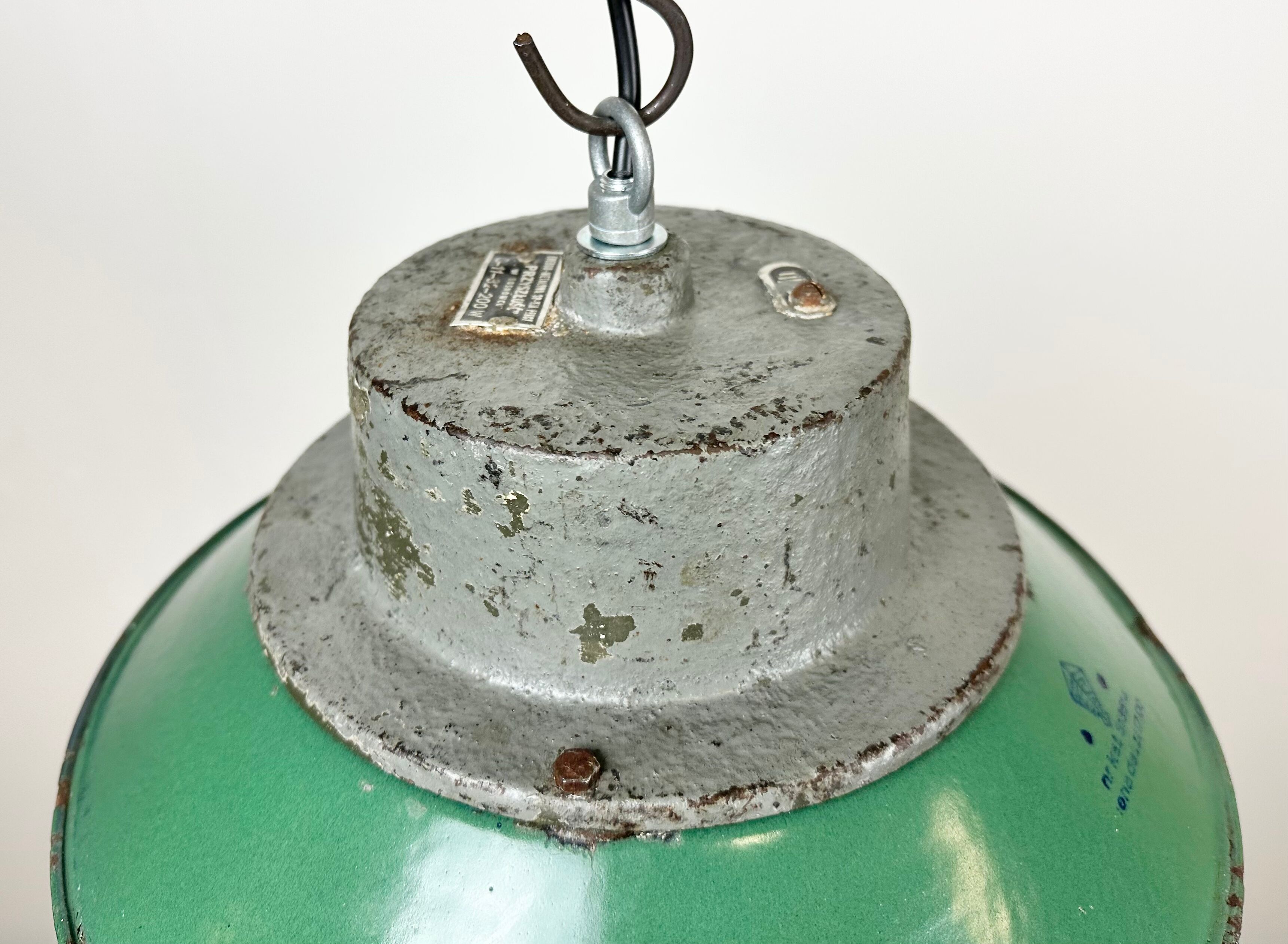 Green Enamel and Cast Iron Industrial Pendant Light, 1960s