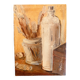 Small signed painting, oil on cardboard canvas, still life "studio"