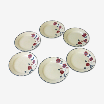 6 assiettes plates anciennes porcelaine de Salin décor floral Musset