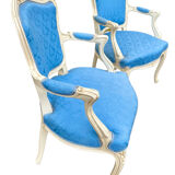 2 blue Louis XV armchairs