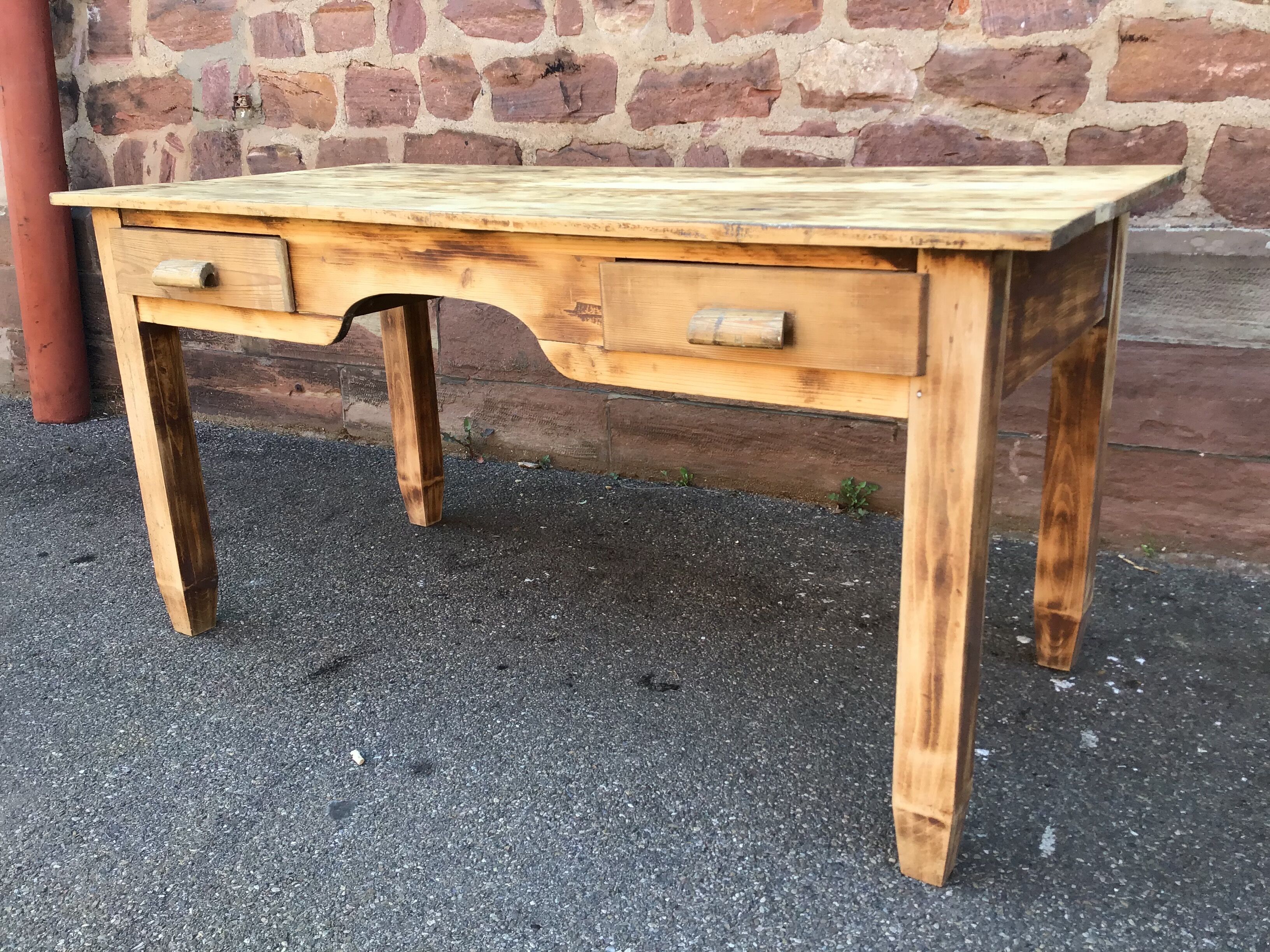 Table de ferme vintage bois naturel 1920