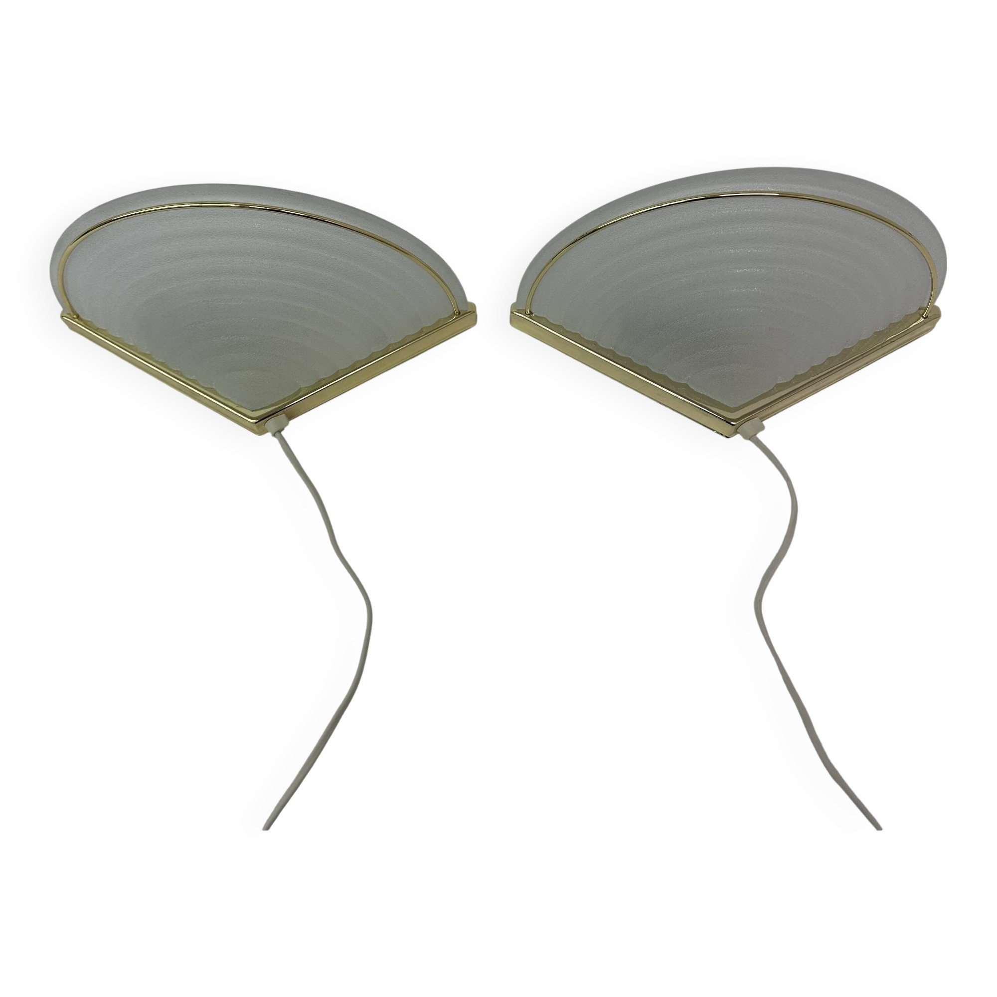 Set of 2 vintage glass wall lamps with golden holder , 1970’s