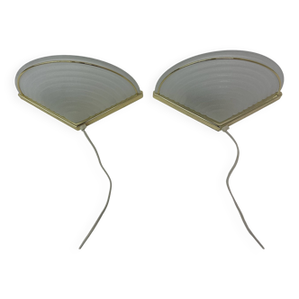 Lot de 2 appliques murales vintage en verre avec support doré, années 1970