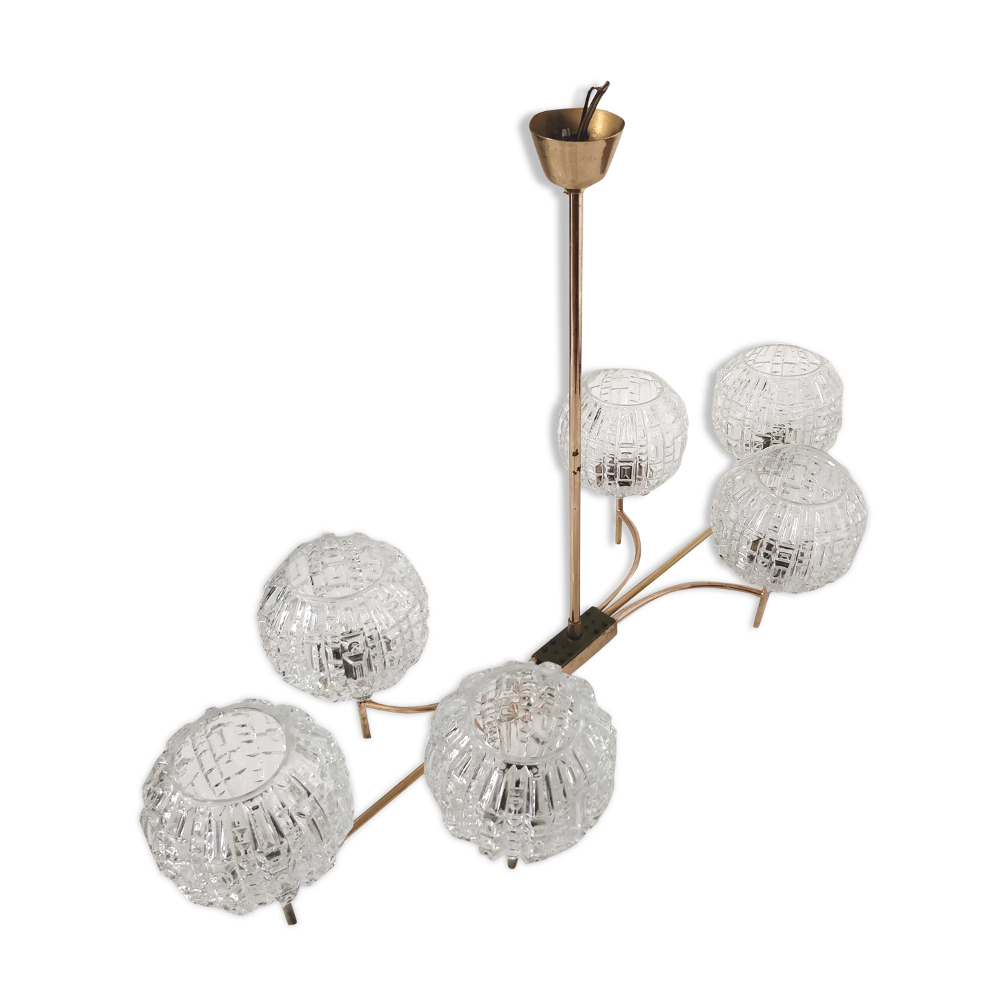 60s brass and glass globes chandelier