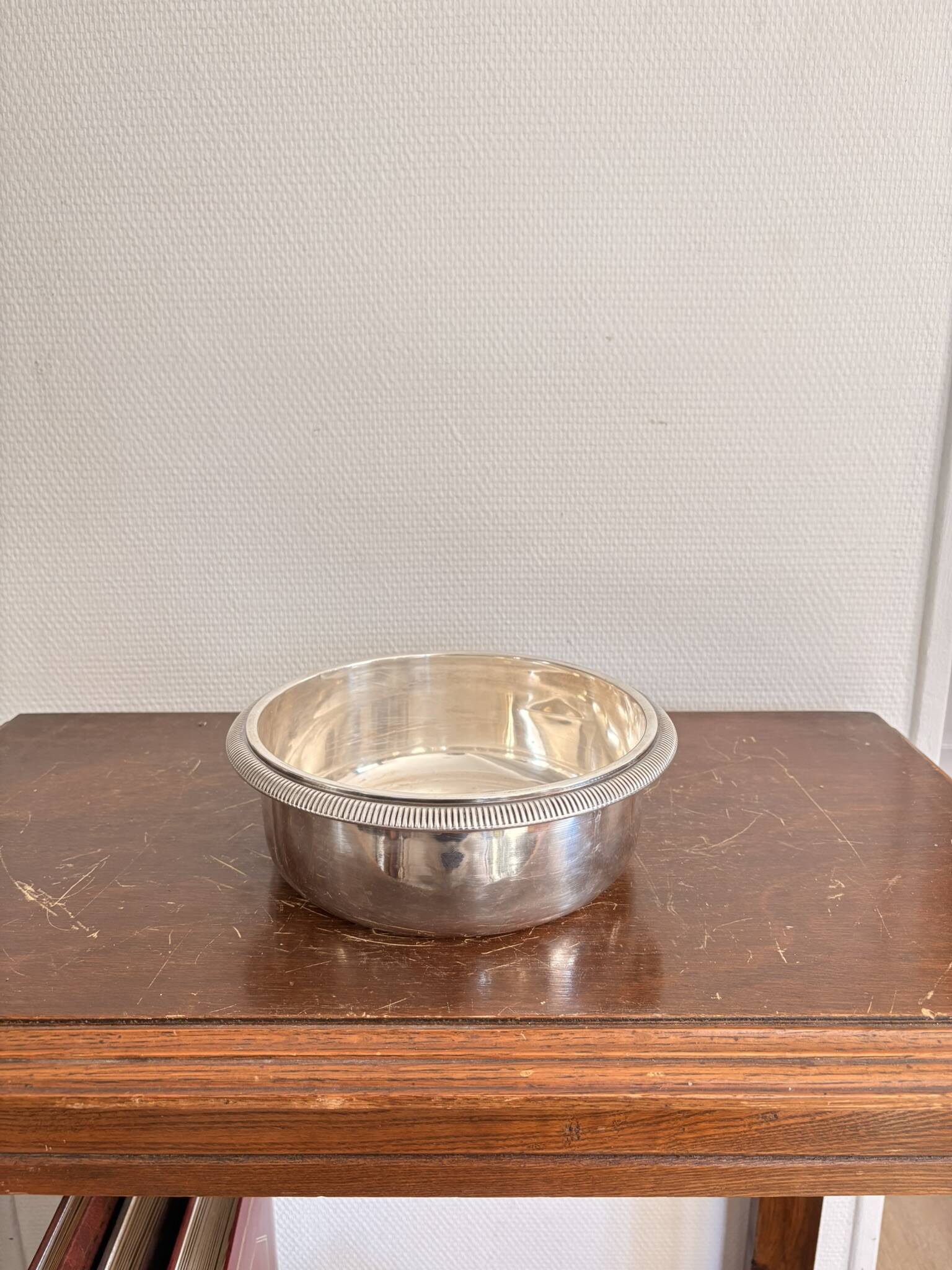 Antique Round Serving Dish Beaded Silver-Plated Metal Louis XVI Mark