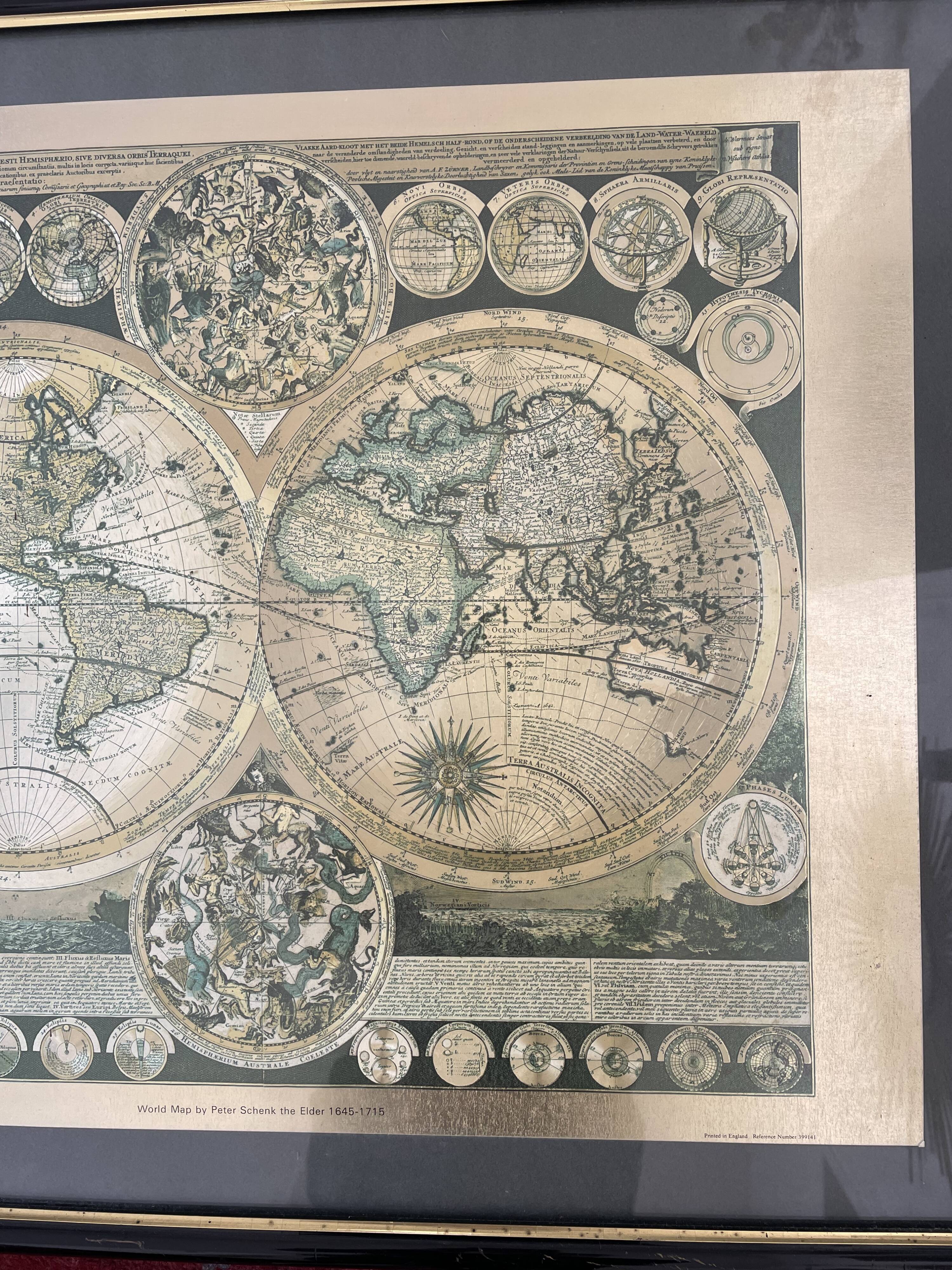 Vintage world map frame "World Map by Peter Schenk The Elder 1645-1715"