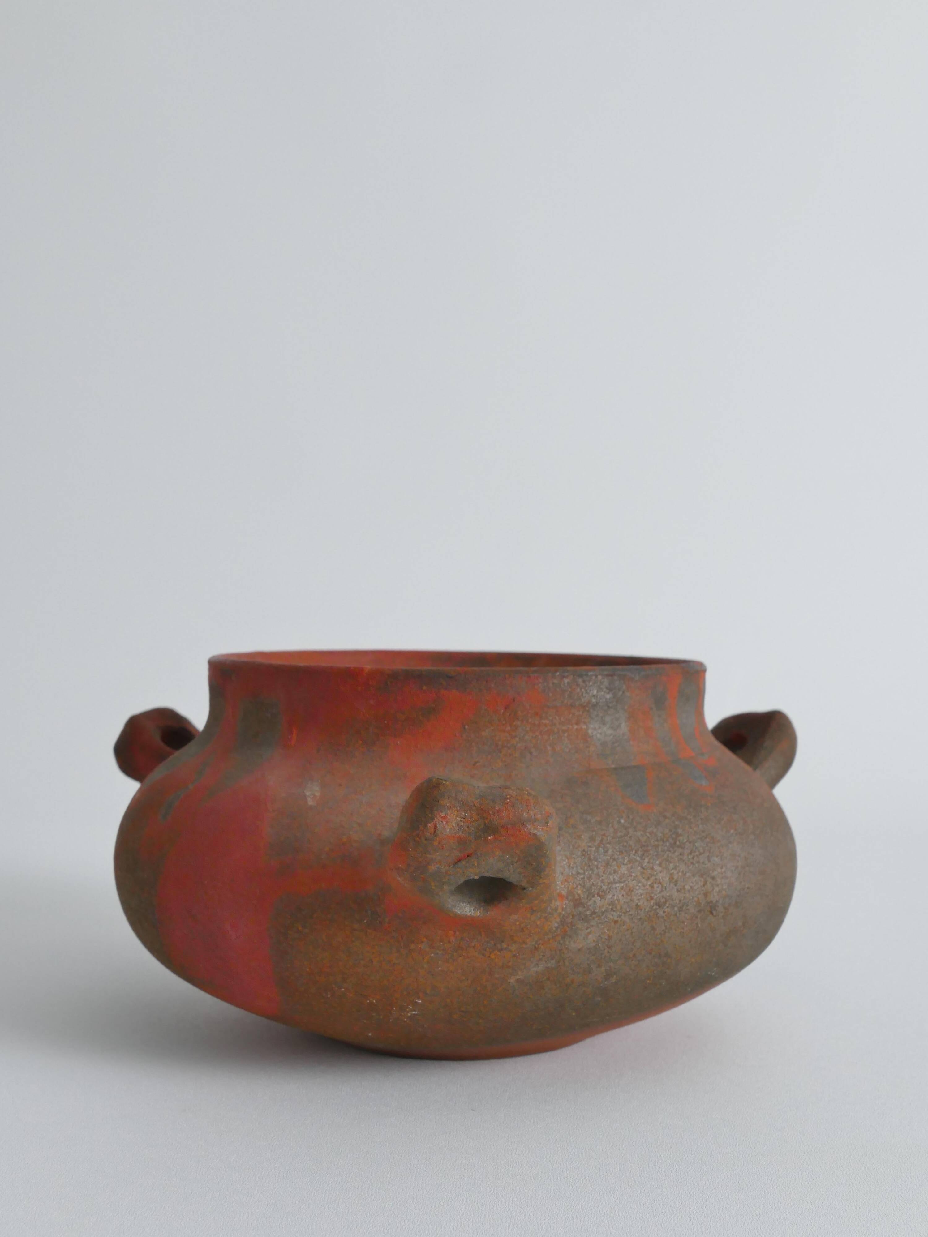 Studio Pottery Three-Handled Earthenware Ceramic Vessel