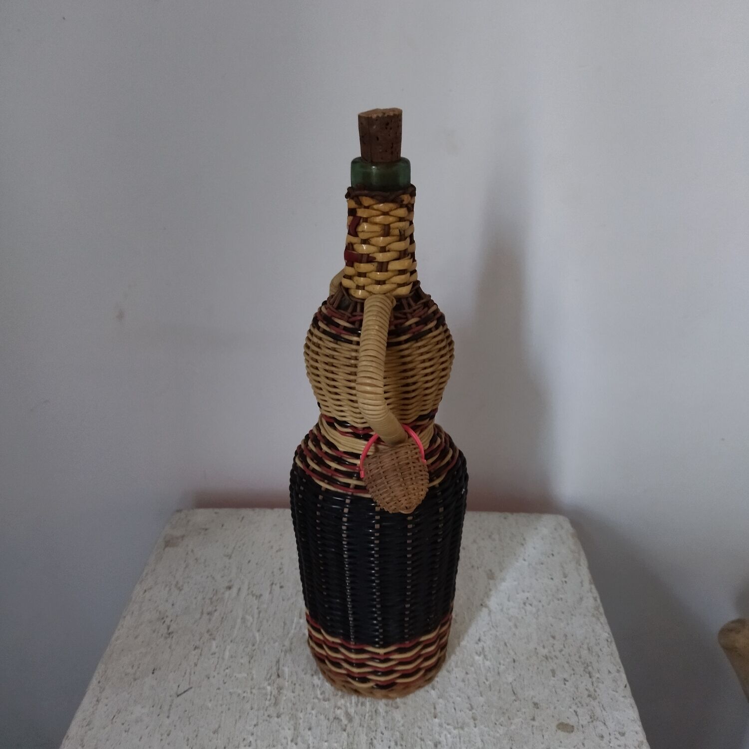 Anthropomorphic glass and rattan bottle 50s