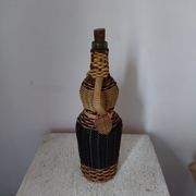 Bouteille anthropomorphe verre et rotin années 50