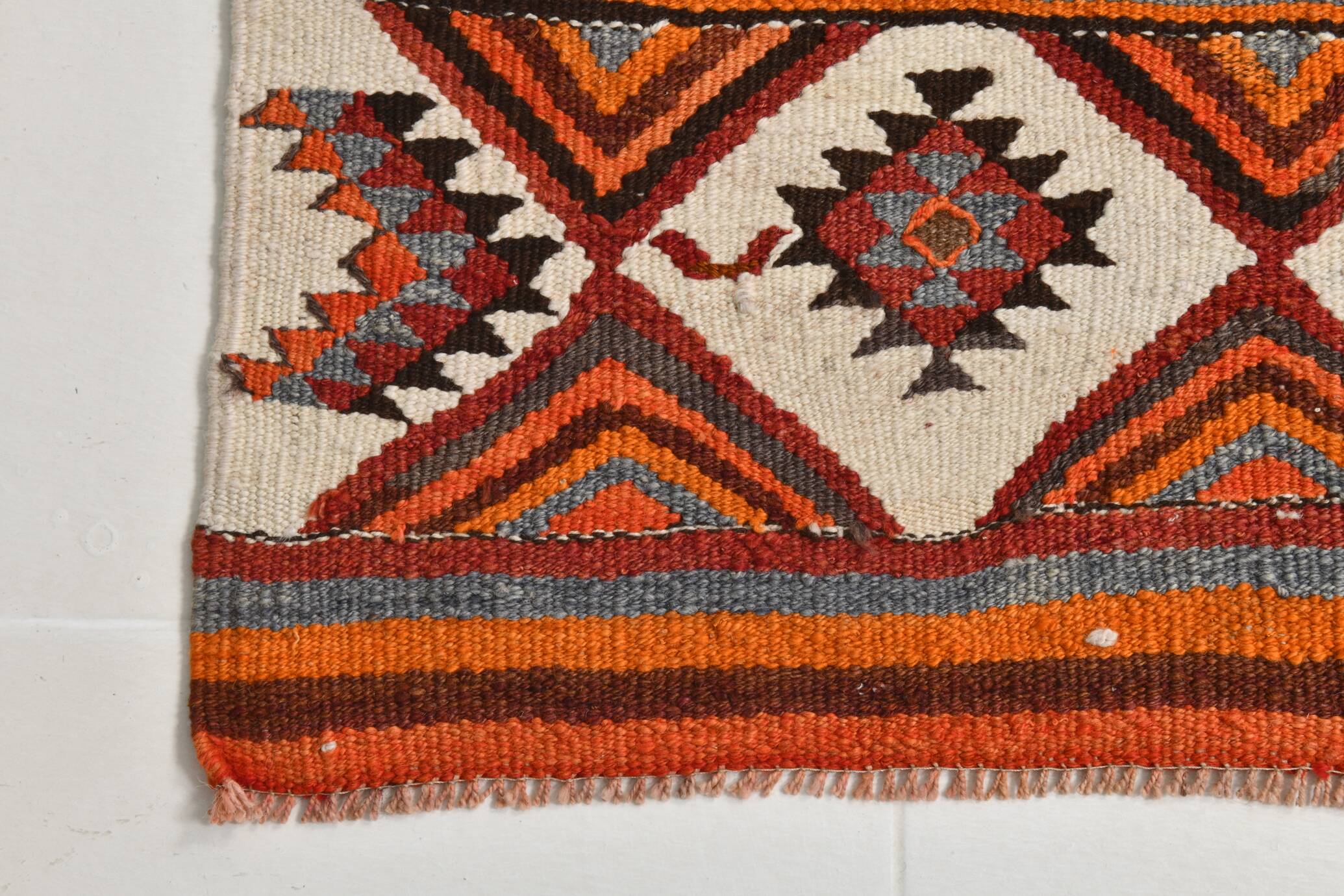 Orange & Brown Vintage Kilim Runner Rug, Oriental Pattern Hallway Carpet