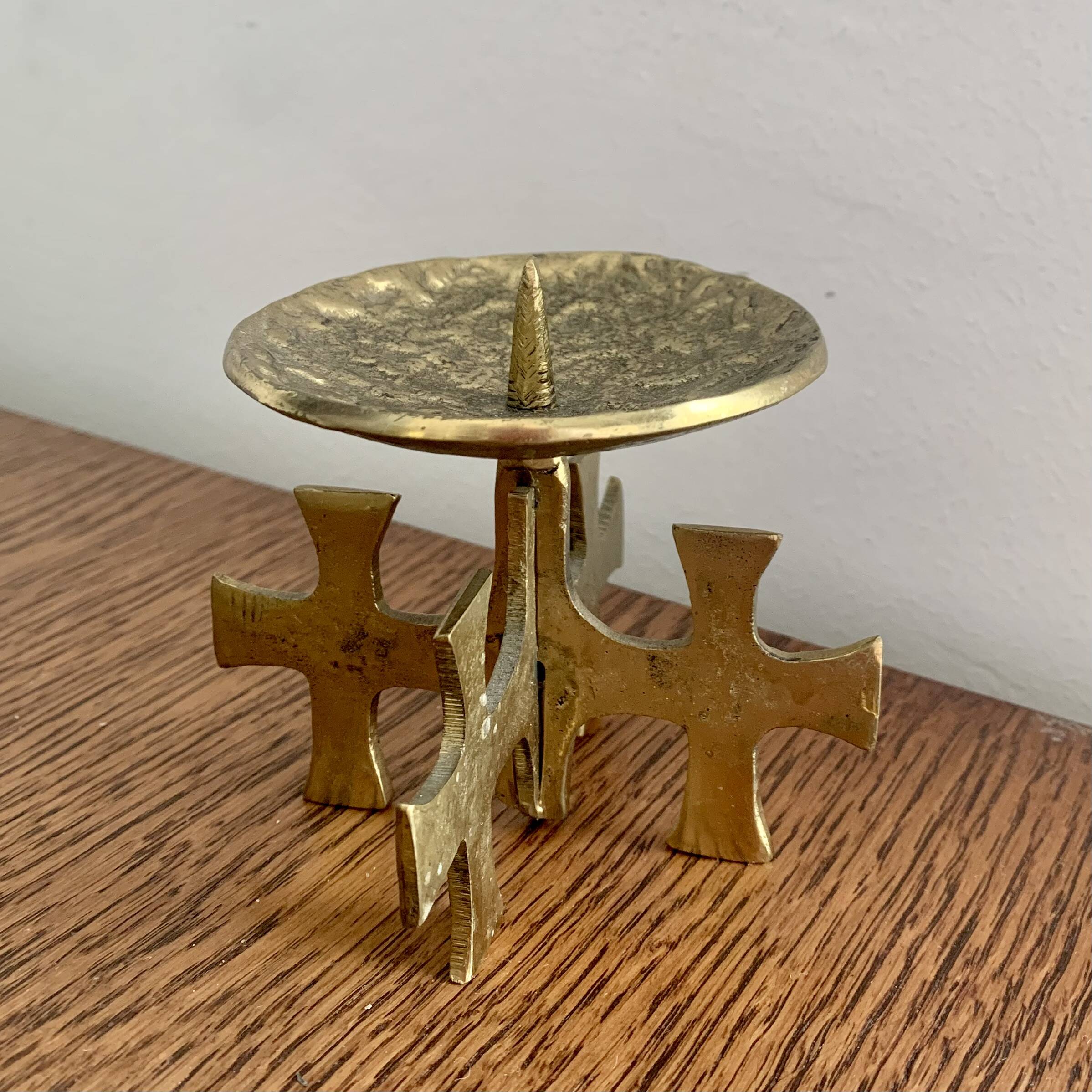 Brutalist bronze candleholder, 1970s