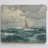 Old painting oil on marine canvas signed, early twentieth century