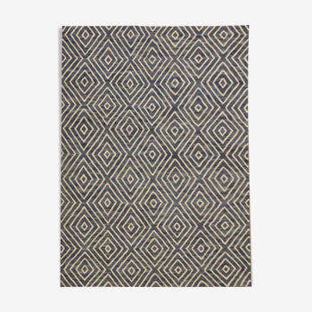 Contemporary Blue Geometric Kilim Handmade Flat-weave Wool Area Rug- 257x292cm