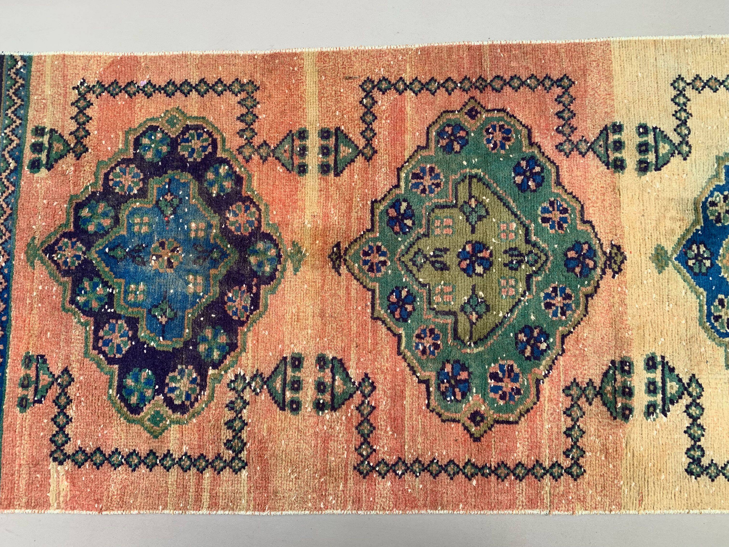 Distressed Turkish Runner 335x81 cm wool Vintage Tribal Rug