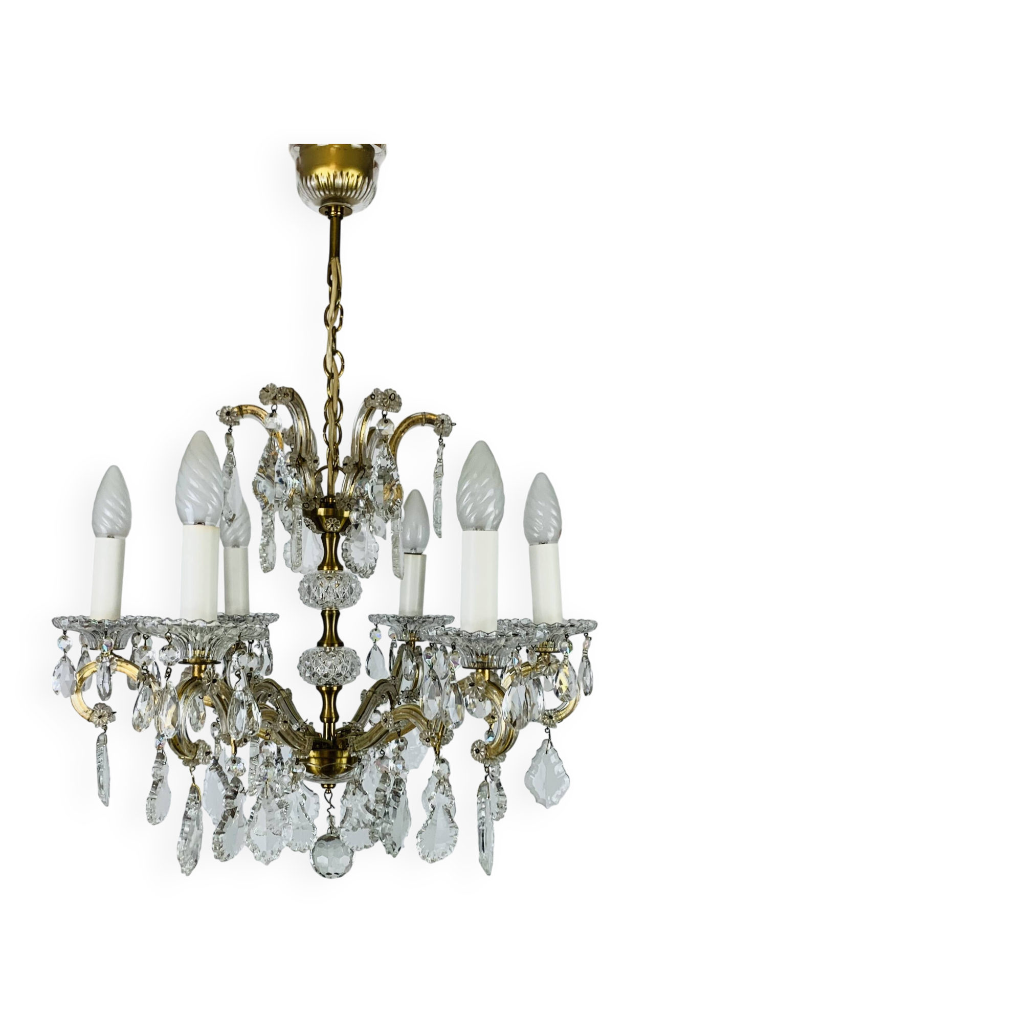 Palme & Walter chandelier, crystal and brass pendants, 1970s