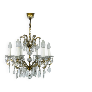 Lustre Palme & Walter, pampilles de cristal et laiton, années 70