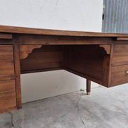 Louis XVI style minister's desk in solid walnut, 4 drawers, old manufacture