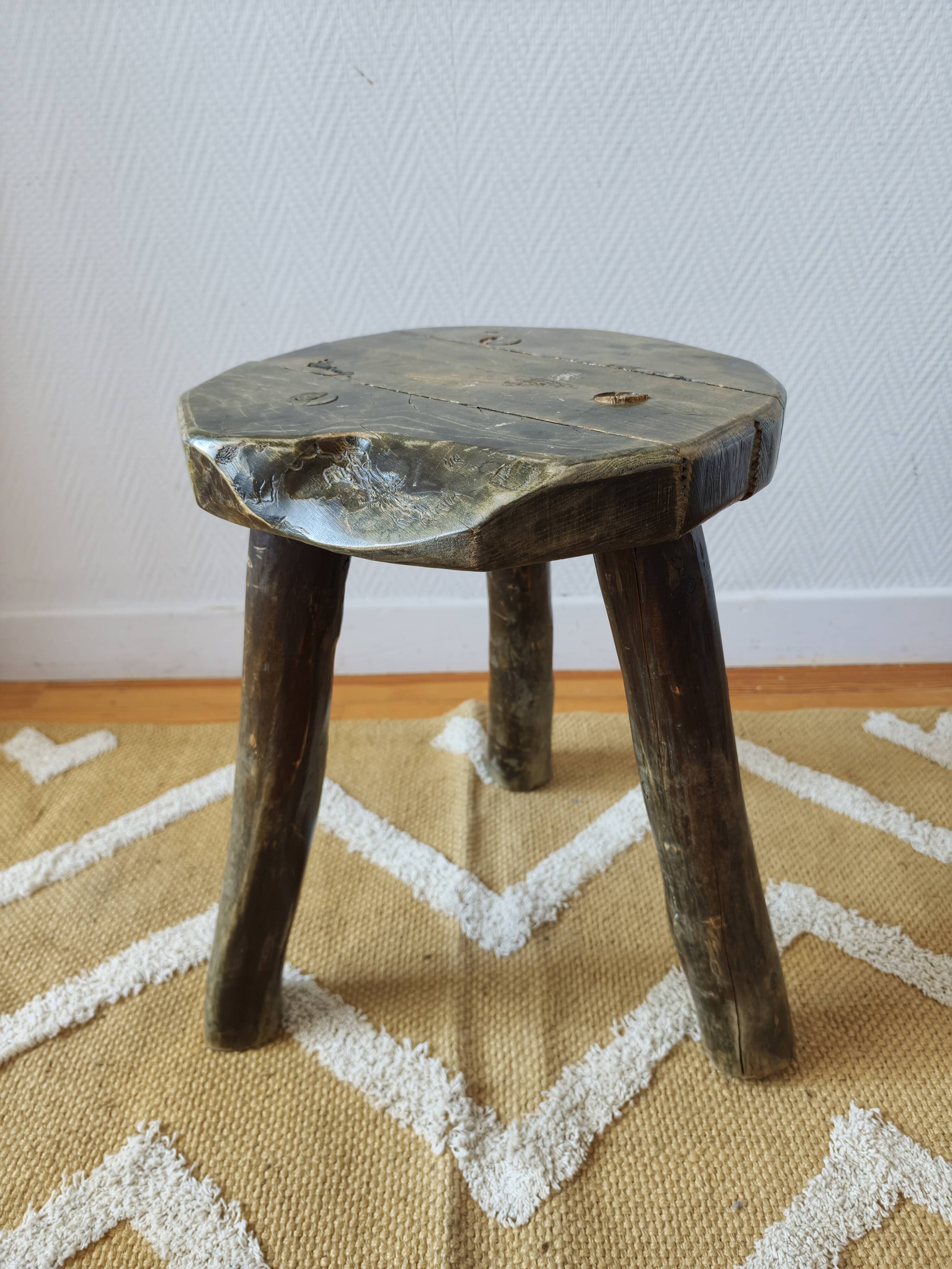 Vintage brutalist Bourguignon tripod stool