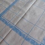 White and sky blue damask tablecloth and 10 towels