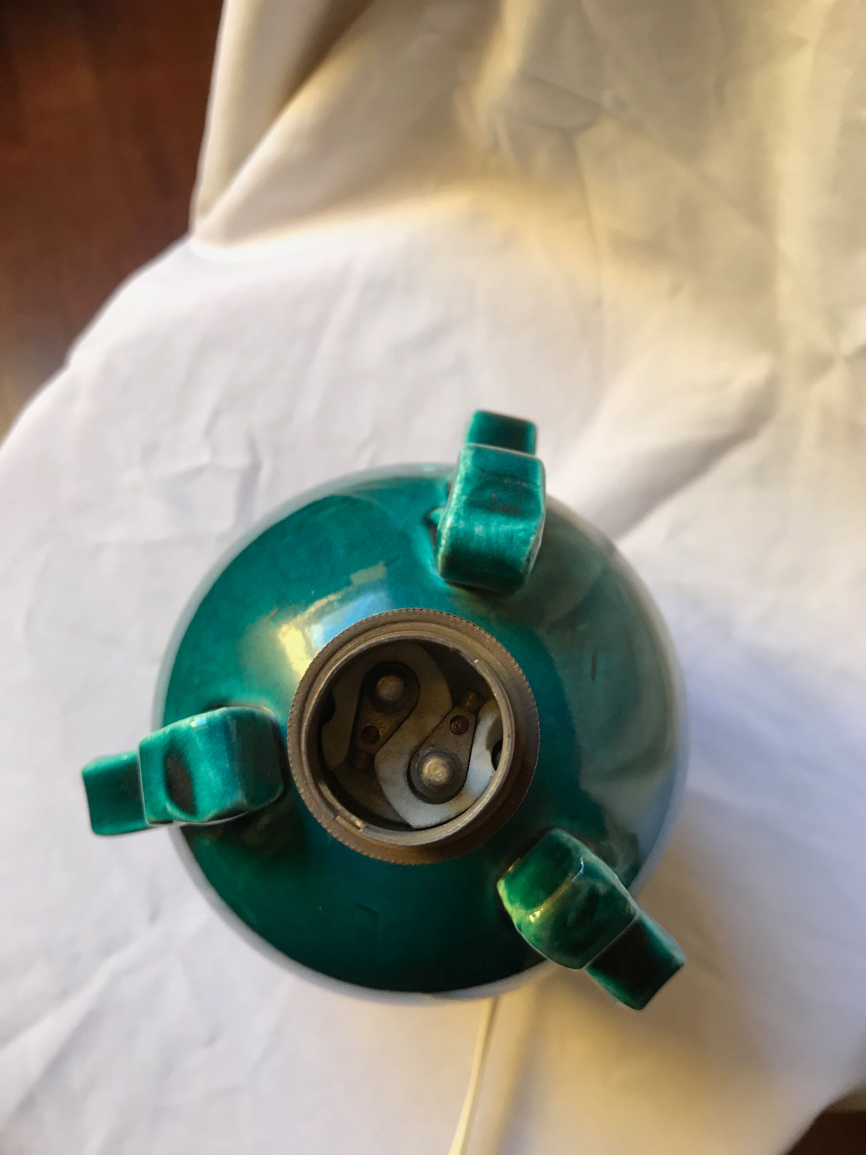Old green ceramic lamp foot art deco