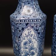 Antique 19th century Delft pair of hexagonal vases - Petrus Regout Maestricht